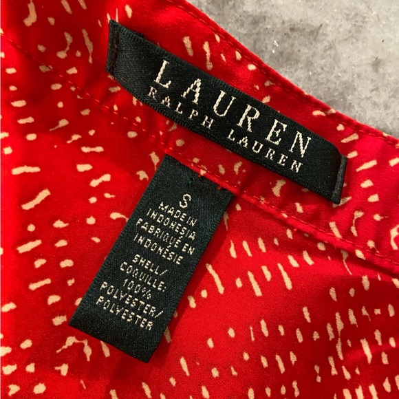 LRL Ralph Lauren Red Tan Long Sleeve Button Popover Split Hem Tunic Top Size S - Picture 11 of 13